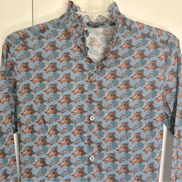 Gilber Gilmore Nicki Ruffle Cropped Cotton Button Down Blouse VTG Floral Print - Picture 2 of 10